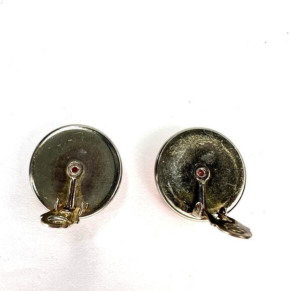 Vintage 80s Tangerine Coral Acrylic Button Clip On Earrings Silver Metal Round - Picture 4 of 4